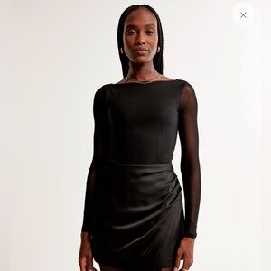 Abercrombie & Fitch Long-Sleeve Mesh Crepe Shell Bodysuit